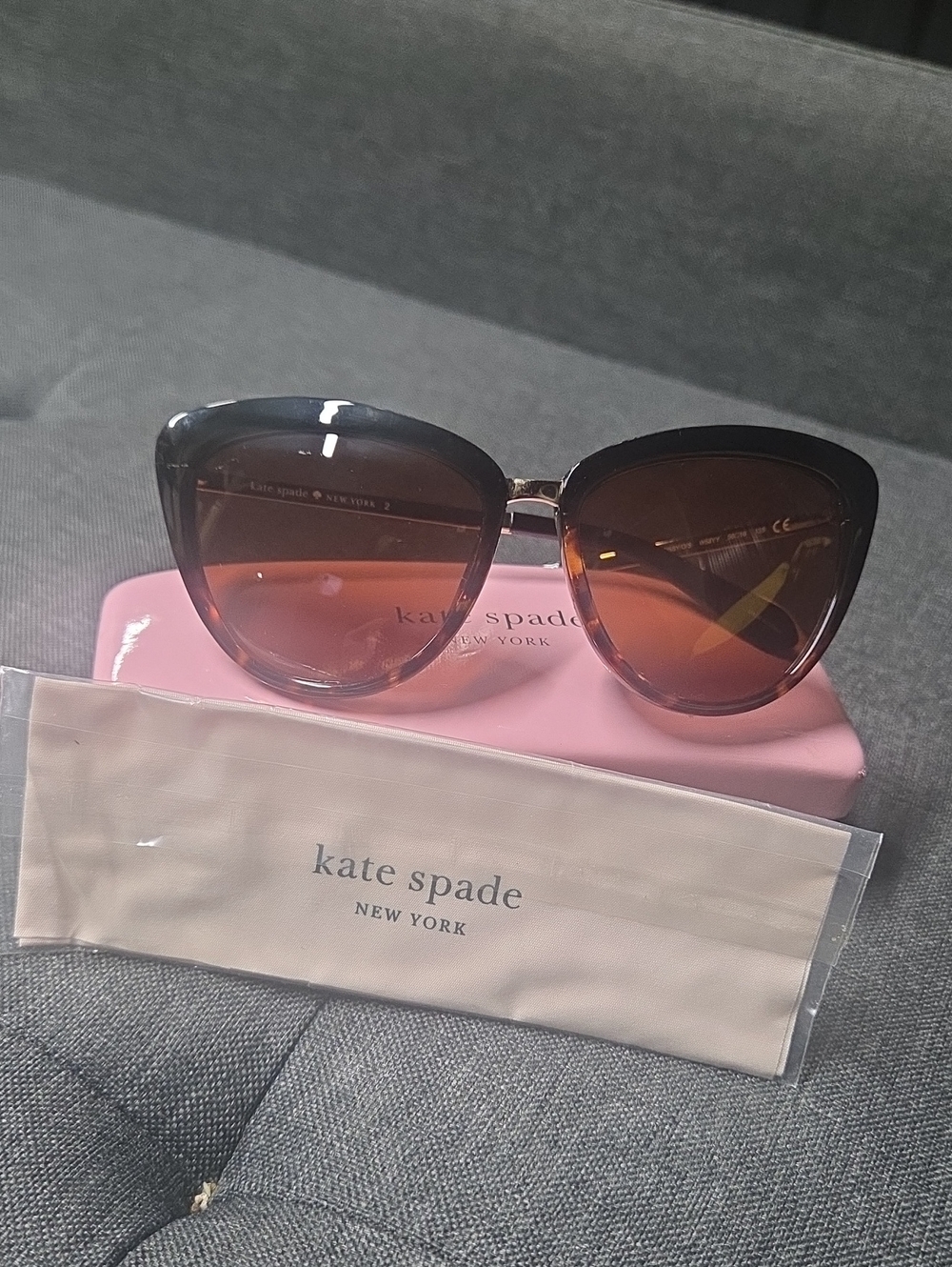 Kate Spade New York CISSY Cat Eye Sunglasses Brown Gradient Black Gold